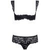 Lace Sleeve Sponge Bra & Panty Set with Black Stockings - Feminine Temptation