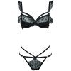 Women's French Style Black Embroidered Lace 1/4 Cup Lingerie with Openable Design