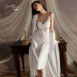 Intimates Passionate Deep V Backless Pure Desire Sexy Plus Breast Pad Ice Silk Nightgown Outer Women's Suit Robe