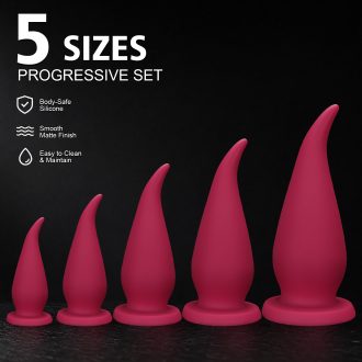 Unisex Silicone Anal Plug 5-Piece Set with Extra-Large Tail Design