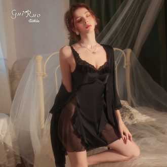 Luxurious and Alluring Satin Lingerie with a Sexy Sheer Mesh, Push-Up Padded Nightdress and Robe Set